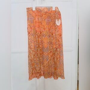 NWT Harlow & Rose Paisley Orange Wrap Midi Mesh Skirt size L